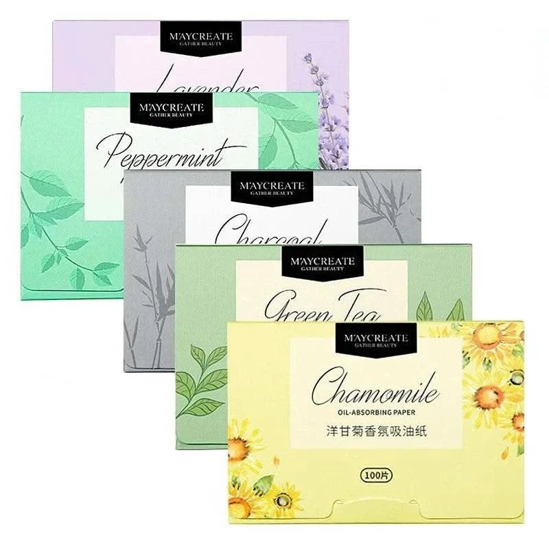 300pcs/box Portable Facial Oil-Absorbing Papers Oil Blotting Sheets Oil Control Face Skin Care Tools for Men and Women Green Tea - M & M Global