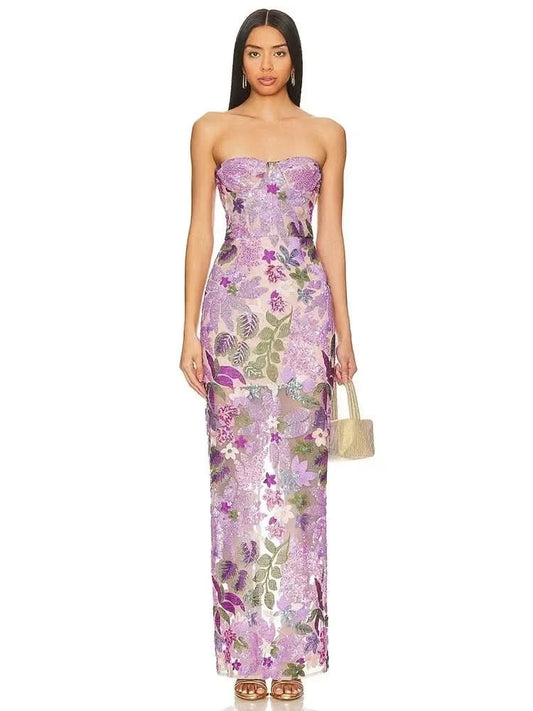 GPBD 2025 Summer New Bra Heavy Industry Sequins Split Long Dress Women's Elegant Celebrity Club Party Evening Dress Wholesa - M & M Global