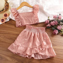 Girls' Clothing Set 5-12T Tri-Color Optional Flying Sleeve Square Collar Vest Top + Lace Skirts  Children Girls Baby Clothes Set - M & M Global