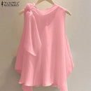 ZANZEA Women T-Shirts Summer Tops 2025 Solid Sleeveless Tees Fashion Asymmetrical Tunic Casual Loose Scarf O Neck Pullovers