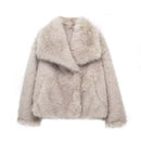 HH Women Elegant Faux Fur Coat Warm Fluffy Loose Long Sleeve Lapel Jacket Autumn Winter Fashion High Street Lady Outerwear