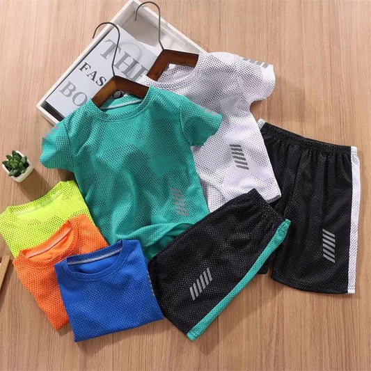 Boy Girl Sports Set Summer Teenager Clothing Suit New Children T-shirt+Shorts 2Pcs Outfits Baby Kids Breathable Sport Sets 2-14Y - M & M Global
