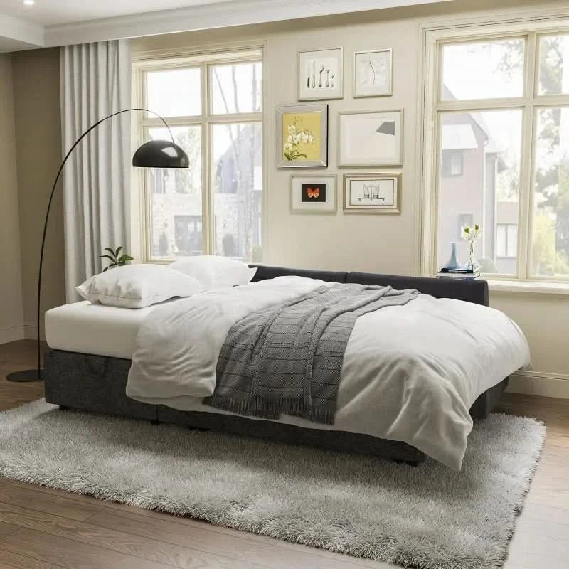 Authenticity guarantee.Sleeper Sofa, Sofa Bed- 2 in 1 Pull Out Couch Bed with Storage Sofa Sleeper with Pull Out Bed, Grey Linen
