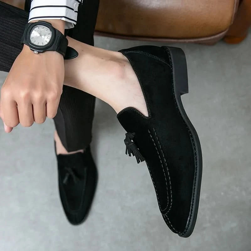 Men's Loafers Brand Suede Leather Shoes Vintage Slip-on Classic Casual Men Driving Shoes Wedding Male Dress Shoes Tassel pointed - M & M Global