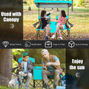 Double Camping Chair w/Shade Canopy, 2-Person Folding Camp and Beach Chair with Mini Table Beverage Cup Holder - Free Delivery