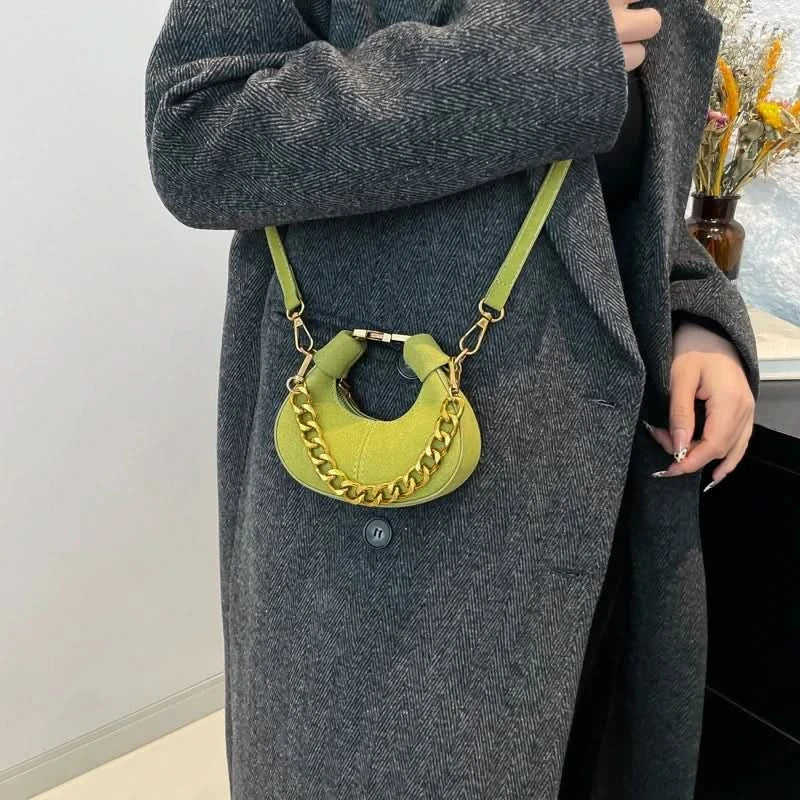 Mini Semicircle Saddle Crossbody Bag For Women Luxury Lemon Color Handbag Half Moon Bag Fashion Chain Lady Cross Body Bag - M & M Global