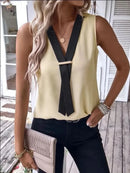 Elegant Women's Blouse Tees 2023 Summer Fashionable Style V-Neck Panel Sleeveless Top Lady Shirt S-XXXL - M & M Global