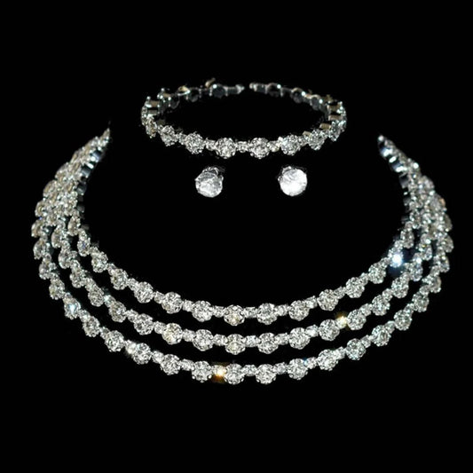 4-piece women's jewelry set with rhinestones, multi-layer collars, earrings, bracelets, wedding party accessories - M & M Global