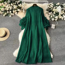 Sweet Pleated Vintage Three-dimensional Flower Loose Long Dress Chic Evening Korean Fashion Fashion Women Summer Dresses - M & M Global