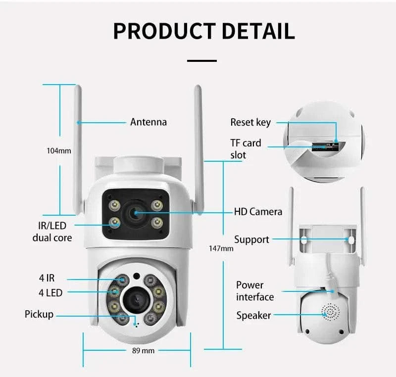 6MP WiFi Camera PTZ Dual Screens Auto Tracking Night Vision CCTV Surveillance Camera Outdoor 4MP Security IP Camera icsee - M & M Global