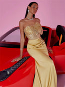 Elegant Slit Gold Sequrin Formal Evening Dress Women Long Luxury Mermaid Deep V-neck Caicktail Gown Party Prom Dress