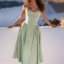 Summer Women Elegant Sleeveless Backless Pleated Dresses Lady Sexy Solid Sling Midi Dress 2024 Female Party Evening A-line Robes - M & M Global