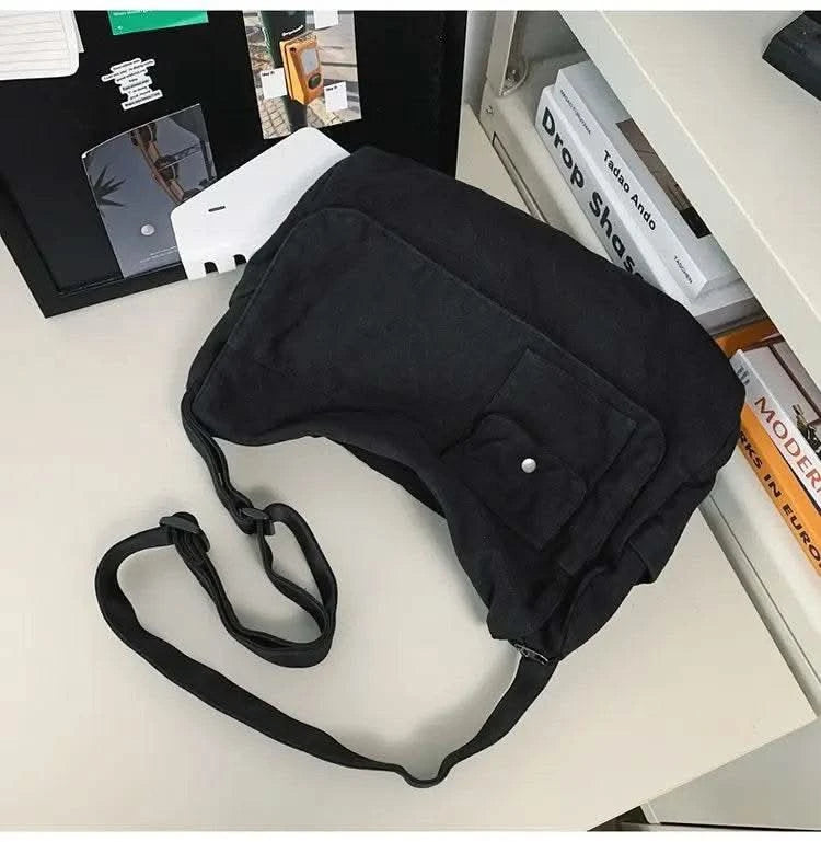 Casual Canvas Messenger Bag Versatile Flip Large Capacity Shoulder Book Bag For Student Adjustable Crossbody Bag For Men Women - M & M Global