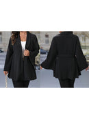 Women s Plus Size Blazer Elegant Solid Color Long Sleeve Lapel V-Neck One Button Coat Work Office Jacket with Flare Hem