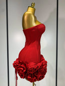 Women Sexy Strapless Backless Flower Embellished Mini Bandage Dress Bodycon Celebrity Party Cocktail Evening Party Club Dresses