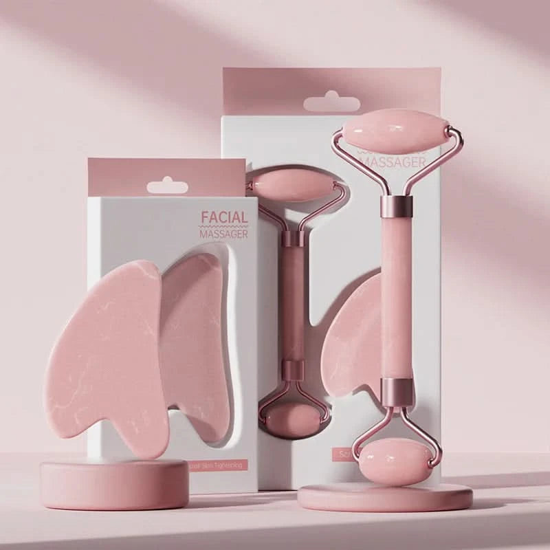 Face And Neck Massager Roller and Guasha Board Resin Non-rose Crystal Jade Roller Beauty Double-ended Massage Skincare Tools - M & M Global