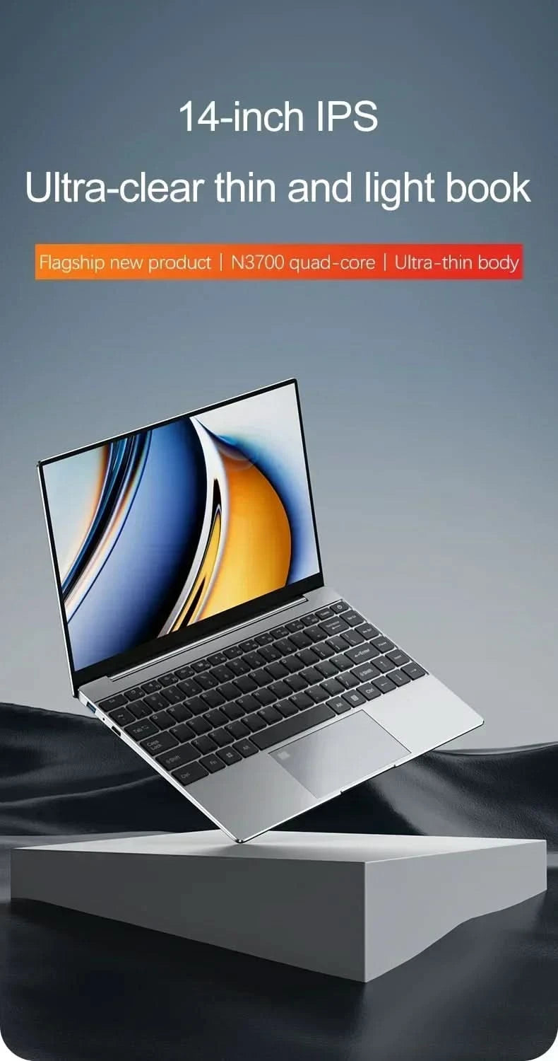 14.1" Ultra Slim Laptop 16GB RAM 2TB SSD Intel N3700 Notebook Gamer Windows 11 Pro 1920*1080  Display Office Study Computer PC