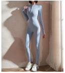 Womens Yoga Jumpsuits Long Sleeve Thin Slim Fit Stretch One Piece Playsuits Romper Sexy Fitness Female Basic Zipper Sportwears
