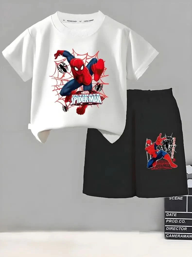 Anime Spiderman Boys T Shirt Shorts 2pcs Sets Breathable Waffle Fabric Kids Sport Clothing Set Children Casual Outfits - M & M Global