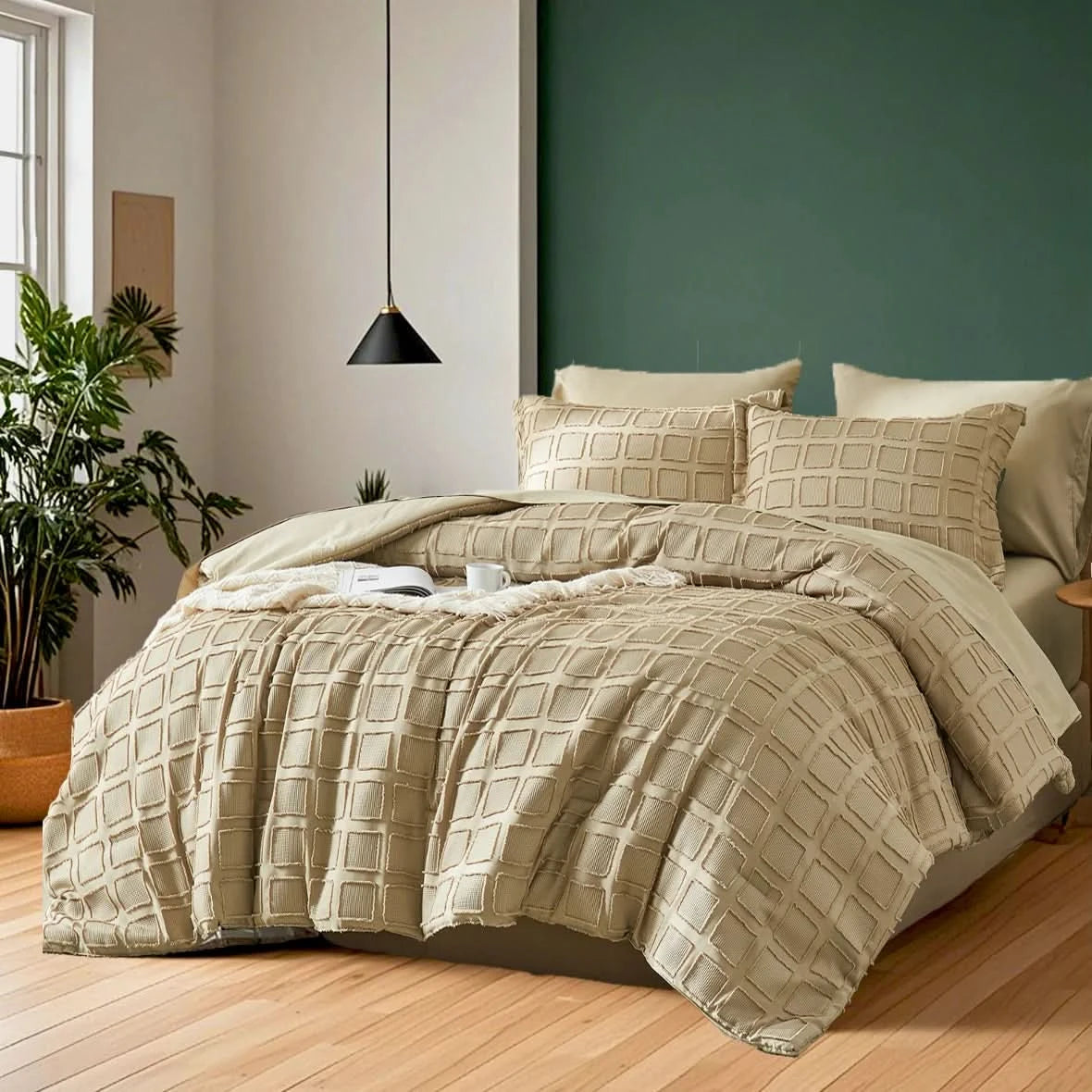 Queen Solid Color Comforter Set with Cut Flower Design – Lightweight, Breathable Microfiber Bedding for All Seasons, Machine Washable