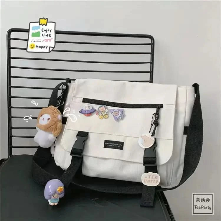 Harajuku Versatile Messenger Bag, Retro Street Crossbody Bag, Student School Canvas Bag,Casual Large Capacity Shoulder Bag - M & M Global
