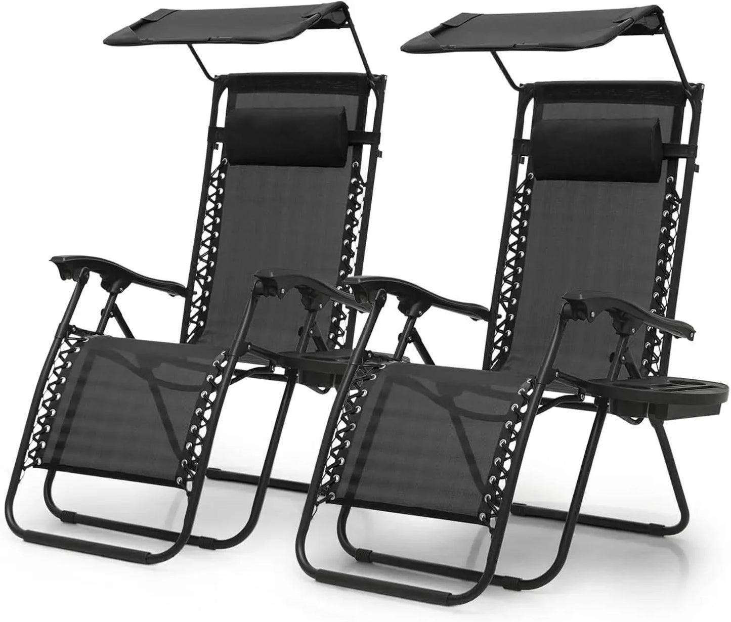 Zero Gravity Chair with Canopy Set of 2, Reclining Outdoor Patio Lounge Chair, Folding Anti Gravity Recliner