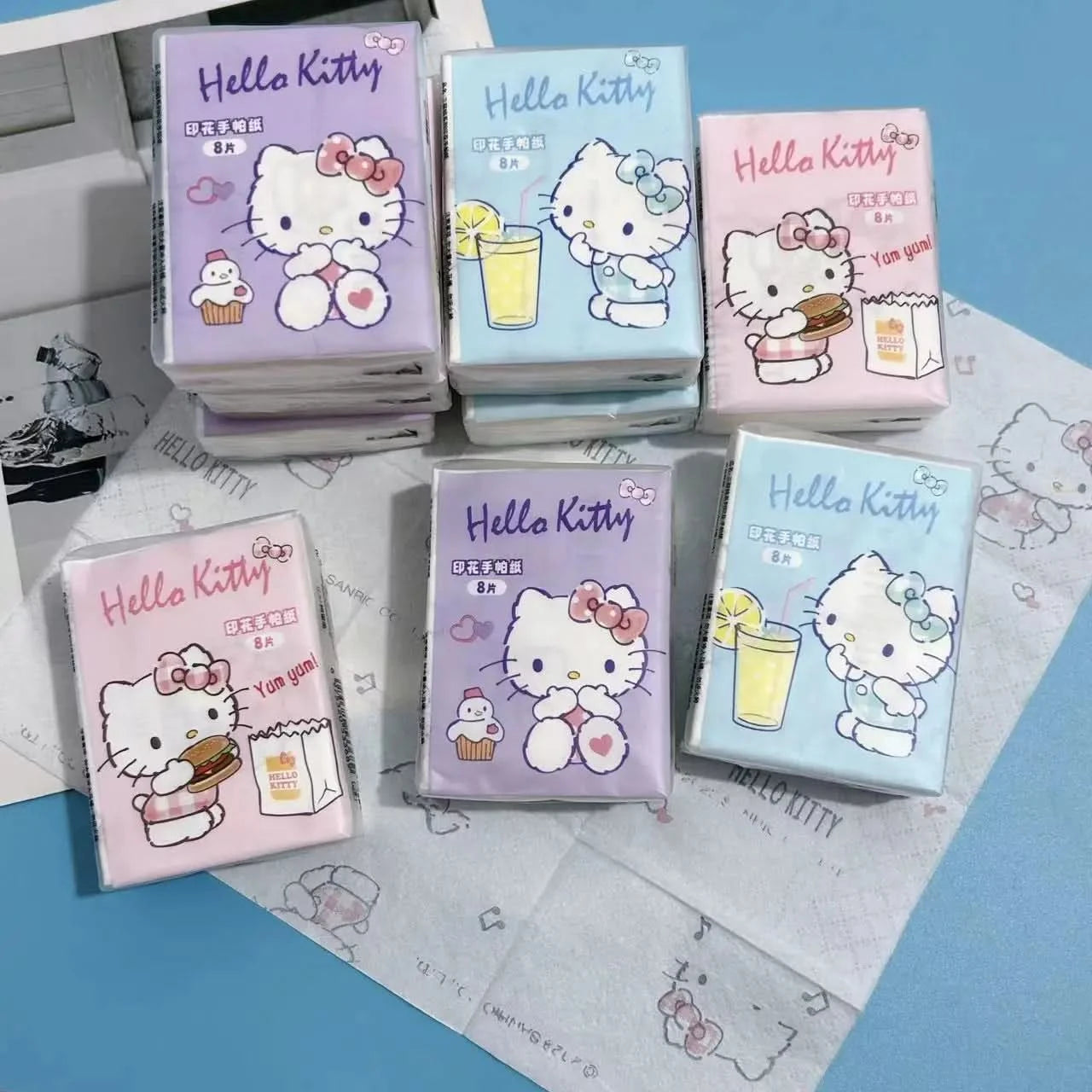 Kawaii Hello Kitty Handkerchief Paper Cartoon Sanrio Pochacco Kitty Printed Napkins Portable Small Pocket Tissues Facial Paper - M & M Global