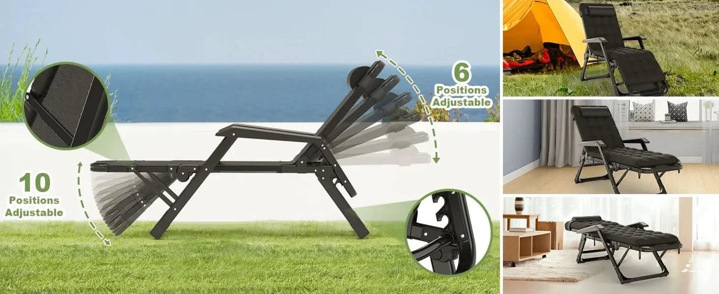 3 in 1 Oversized Folding Camping Cot 29in, 6+10 Positions Adjustable XL Patio Chaise Lounge Chair, Sleeping Cots for Adults