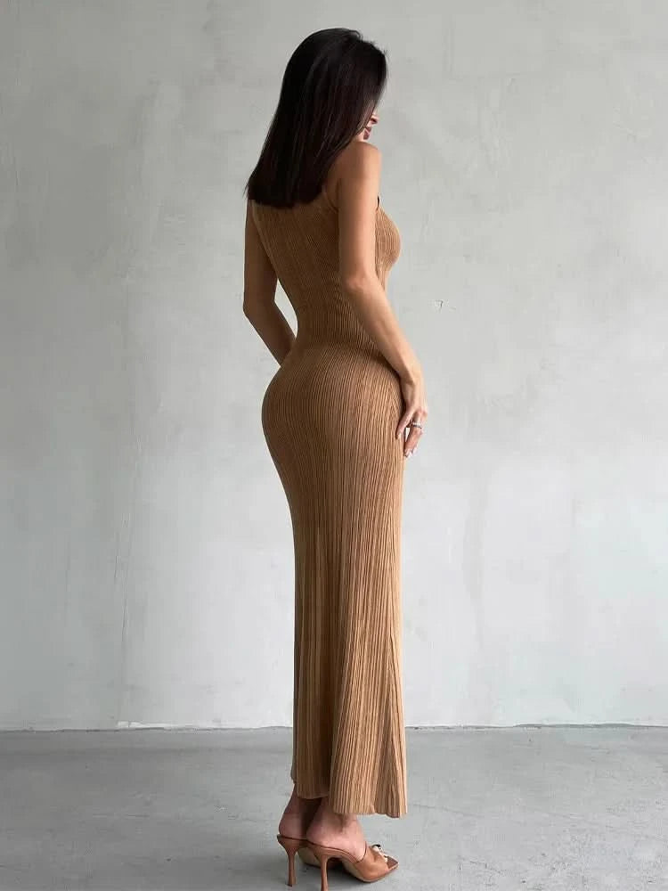 Tossy Sleeveless Knitwear Turtleneck Long Dress Female Slim Elegant Fashion Autumn 2023 Ribbed Knit Dress For Women Maxi Dress - M & M Global