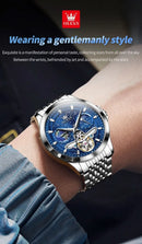 OLEVS Luxury Brand Men's Watches Luminous Waterproof Fully Automatic Mechanical Watch Starry Sky Dial Moon Phase Hollow Out - M & M Global