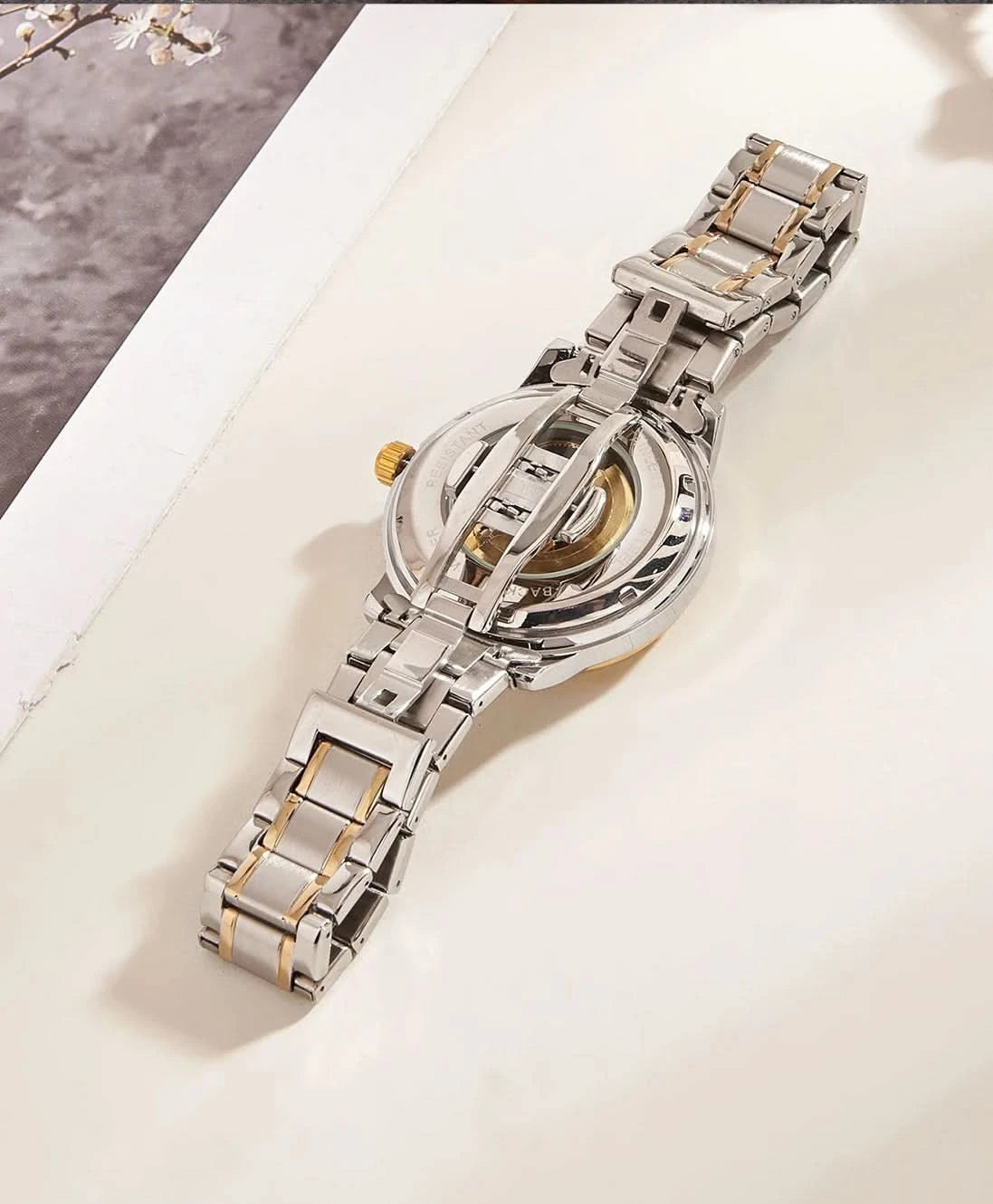LONGLUX Men automatic mechanical watch elegant luxury watches waterproof skeleton business wholesale stainless steel gift watch - M & M Global