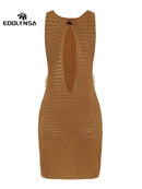 2024 Summer Sexy One Neck Cut Out Circle Decoration Corset Slim Beach Mini Dress Women Seaside Beachwear Swimwear Cover Up A2796 - M & M Global