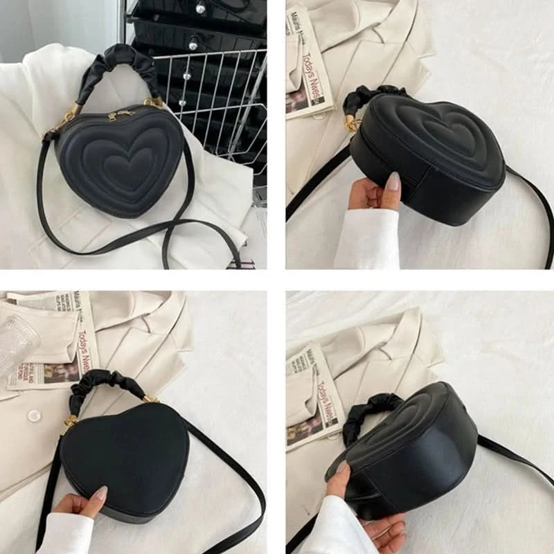 Luxury Quilted Handle Women PU Leather Shoulder Bag Fashion Heart Solid Color Crossbody Bag - M & M Global