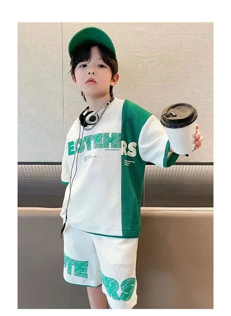 New Summer Teenagers Boys Clothing Sets Child Fashion Letter Top And Shorts 2Pcs Kids Tracksuit 4 5 6 7 8 9 10 11 12 13 14 Years - M & M Global