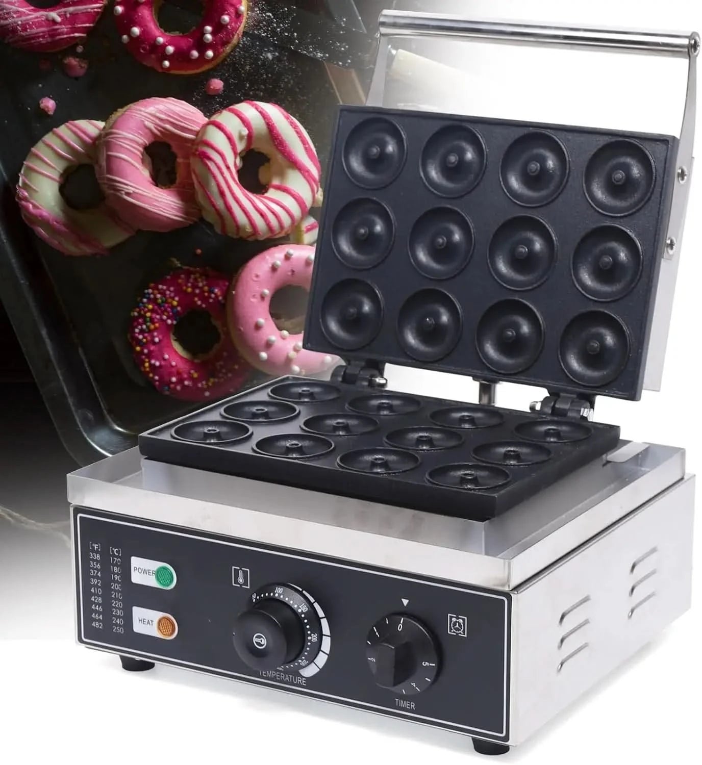 Commercial 12-Hole Donut Maker, 1550W Electric Donut Making Machine Small Donut Maker Mini Donut Maker Machine for Breakfast, Sn - M & M Global