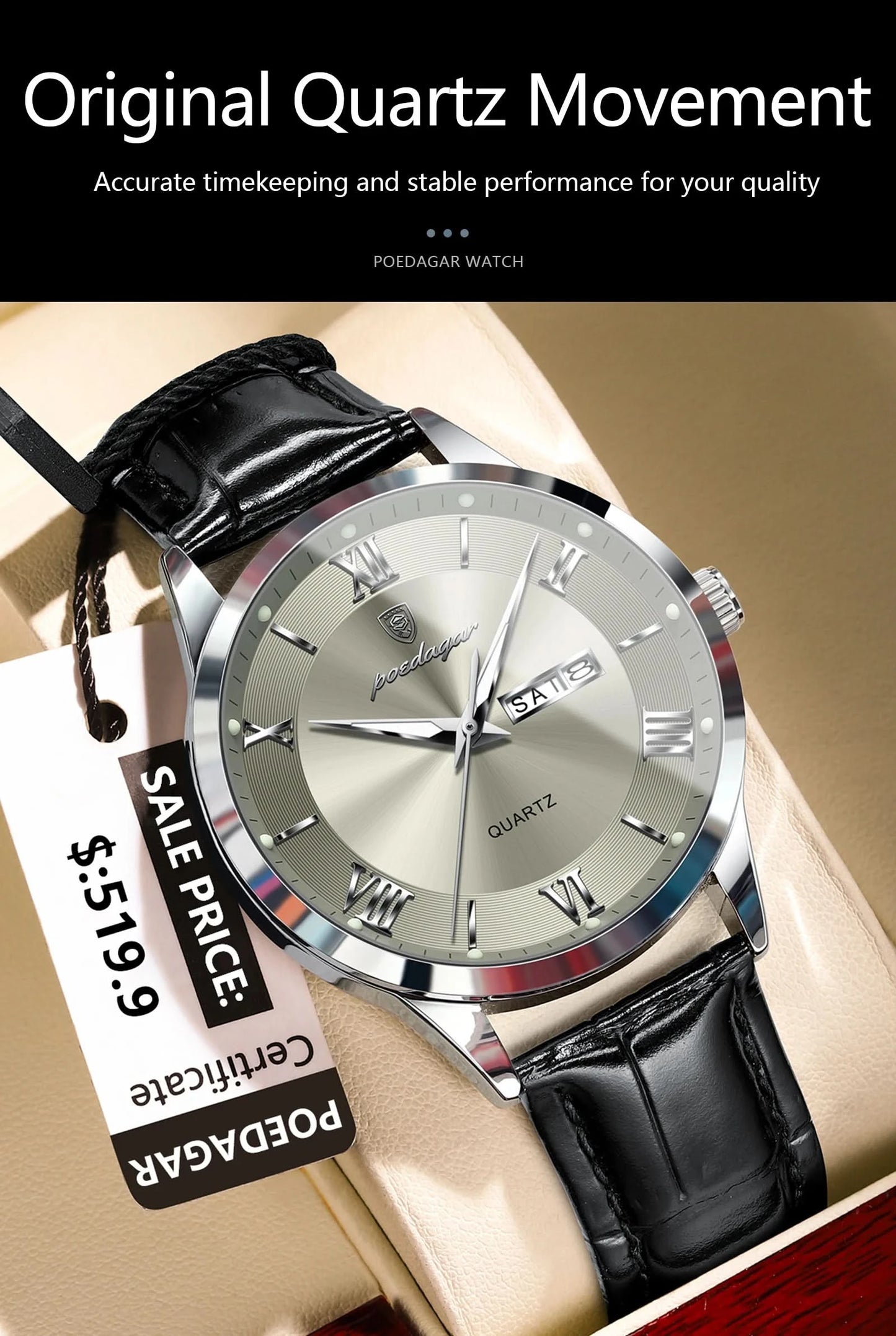 POEDAGAR Top Luxury Watch For Men Military Waterproof Luminous Date Week Man Wristwatch Leather Men's Quartz Watches Sport Reloj - M & M Global