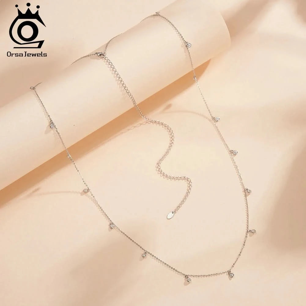 ORSA JEWELS 925 Sterling Silver Body Sexy Waist Chain Adjustable Sexy Bikini Body Belly CZ Chain for Women Summer Jewelry CW01 - M & M Global