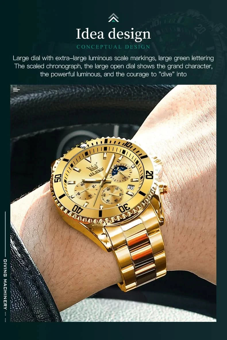 OLEVS Watches For Men Classic with Date Dress Luxury Big Face Waterproof Luminous Men's Wrist Watch Stainless Steel Men Watch - M & M Global