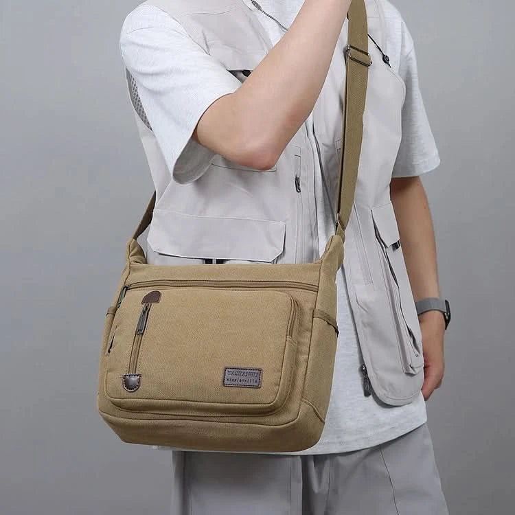 Men's Multi Pocket Casual Shoulder Bag - Adjustable Shoulder Strap, Zipper Closure, Ideal for Daily Commuting - M & M Global