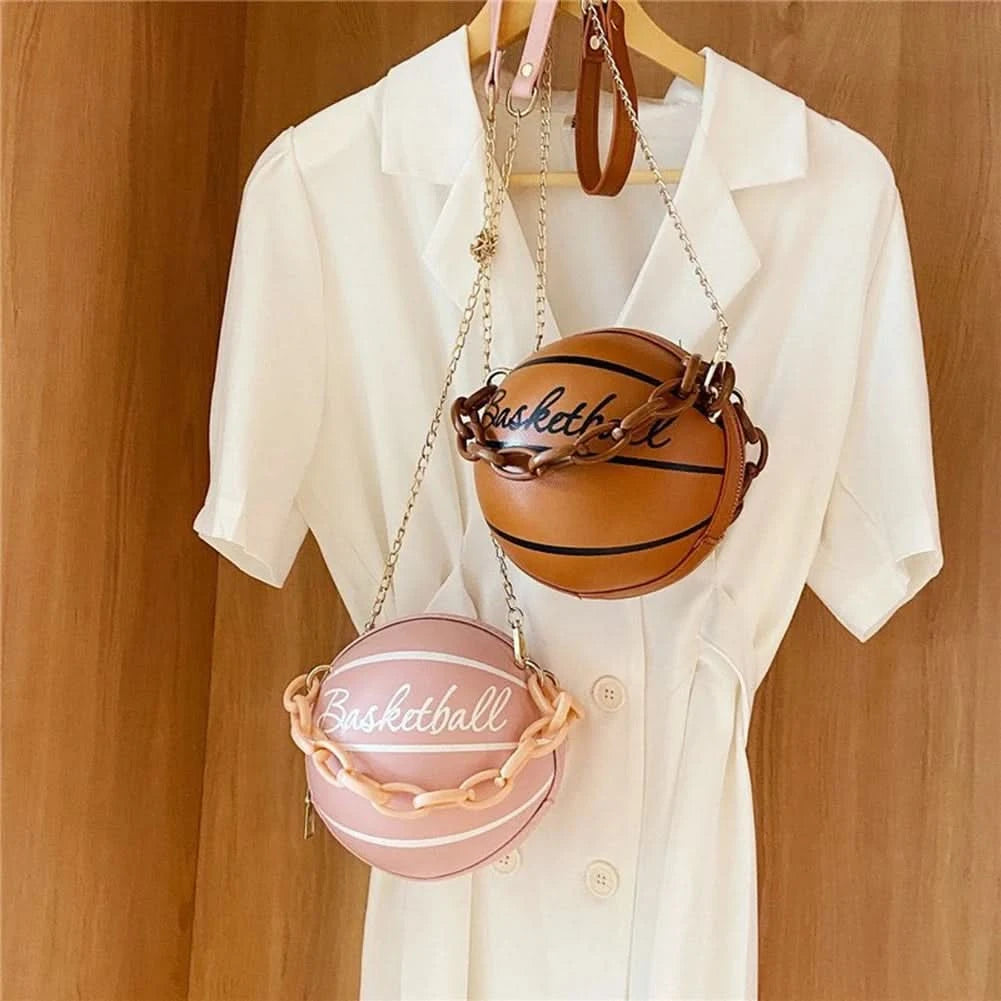 Fashion Chic Women Ball Handbag Round Basketball Football Shape Party Dress Faux Leather Crossbody Girls Coin Purse Shoulder Bag - M & M Global
