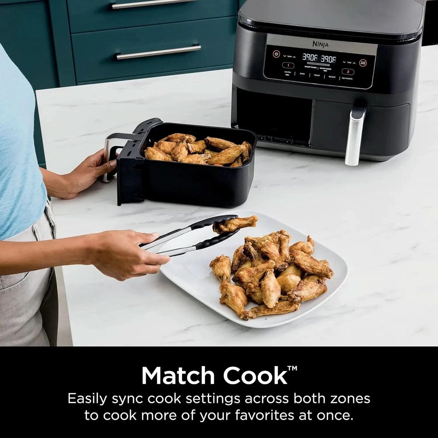 DZ090 Foodi 6 Quart 5-in-1 DualZone 2-Basket Air Fryer with 2 Independent Frying Baskets, Match Cook & Smart Finish to Roast, Ba - M & M Global