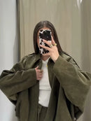 Women Green Suede Jacket 2026 New Spring Fashion Long Sleeve Zipper Oversize Bomber Jackets Chic Female Street Casual Coats ﻿