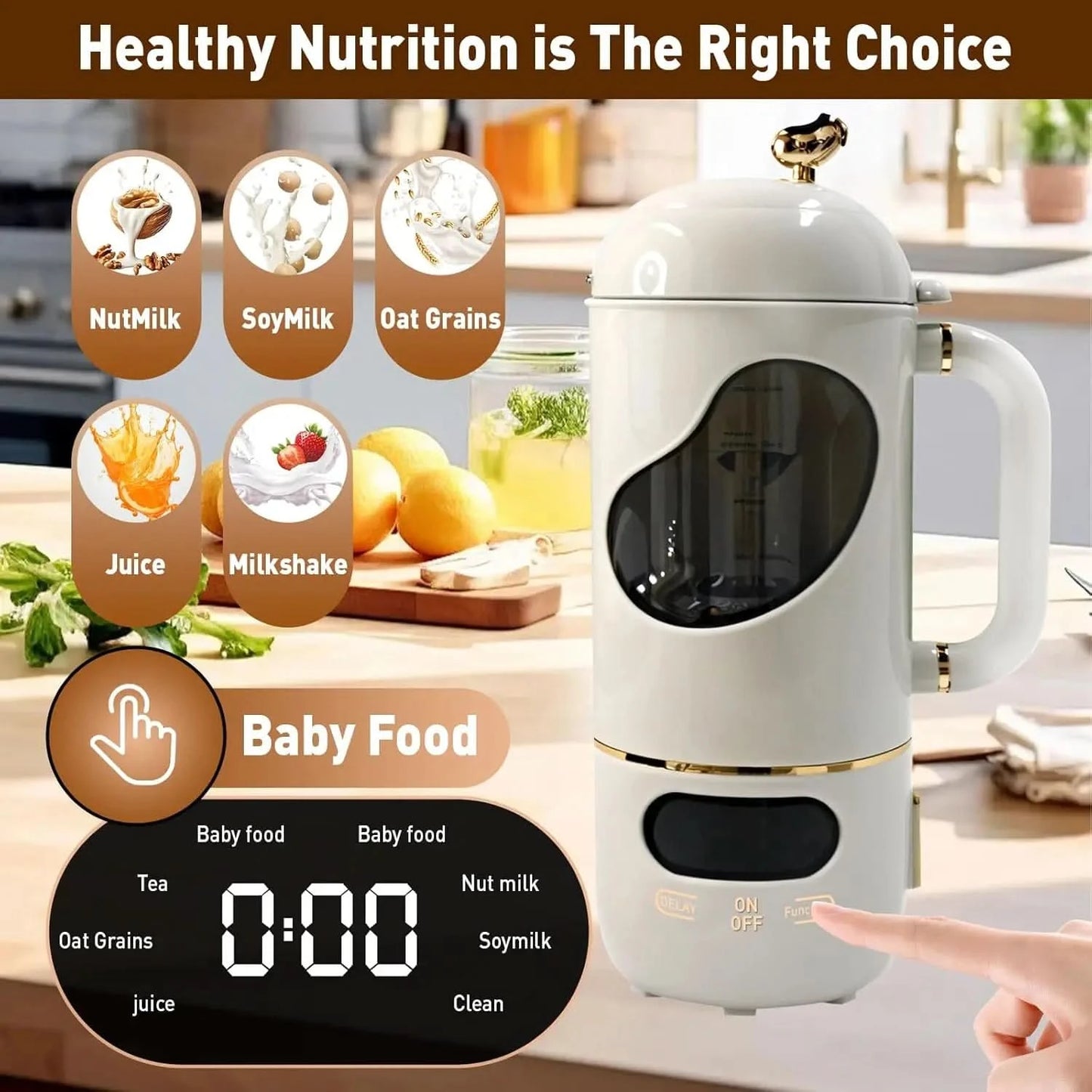 Nut Milk Maker, 35oz/1000ml Multi-Functional Automatic Soy Milk Maker for Homemade Nut, Soy, Almond, Oat Milk, Fruit and Vegetab - M & M Global
