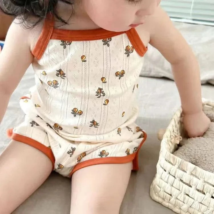 Baby Clothes Sets Summer Toddler Girl Strap Suits Cotton Printing Baby Boy Tops Tee and Shorts Infant Tracksuit Newborn Sets - M & M Global
