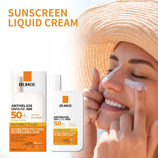 New Invisible Fluid Sunscreen SPF 50+ High Quality Water + Sweat Resistant Hydrating Moisturize Lotion Sunscreen Liquid Cream - M & M Global