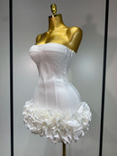 Women Sexy Strapless Backless Flower Embellished Mini Bandage Dress Bodycon Celebrity Party Cocktail Evening Party Club Dresses