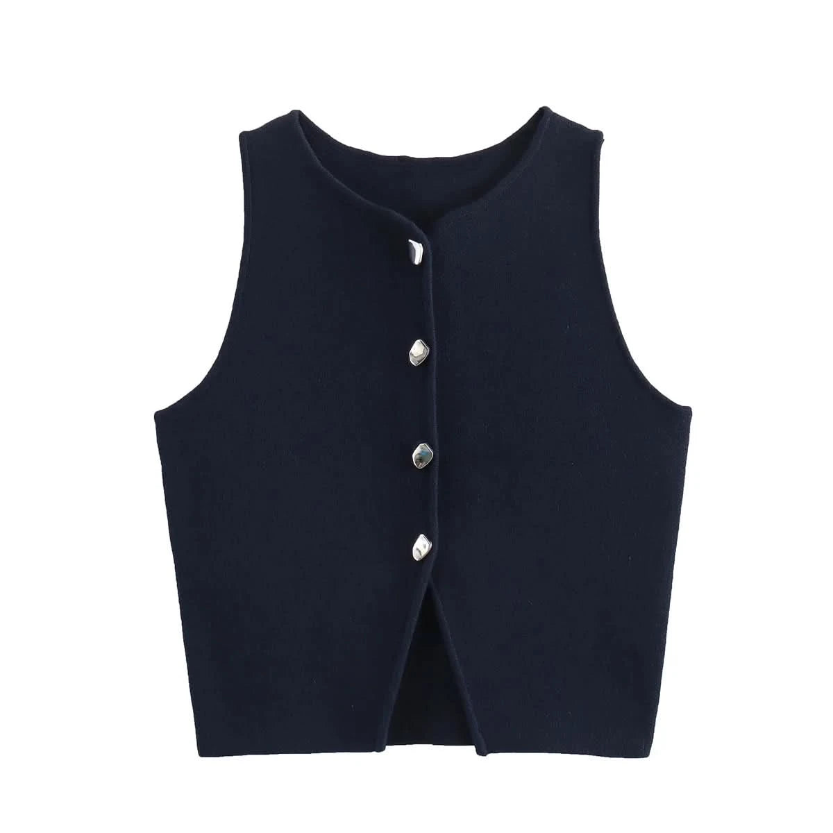 TRAF Pink Knit Sleeveless Vest Women Cropped Sweater Vest Top Women Yellow Button Vests for Women Streetwear Waistcoat Knitwears - M & M Global
