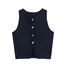TRAF Pink Knit Sleeveless Vest Women Cropped Sweater Vest Top Women Yellow Button Vests for Women Streetwear Waistcoat Knitwears - M & M Global
