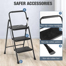 JHK Folding 2/3 Step Ladder Stool with Anti-Slip Pedal 800lbs Capacity Sturdy Steel Portable Cushioned Handle for Kitchen Home