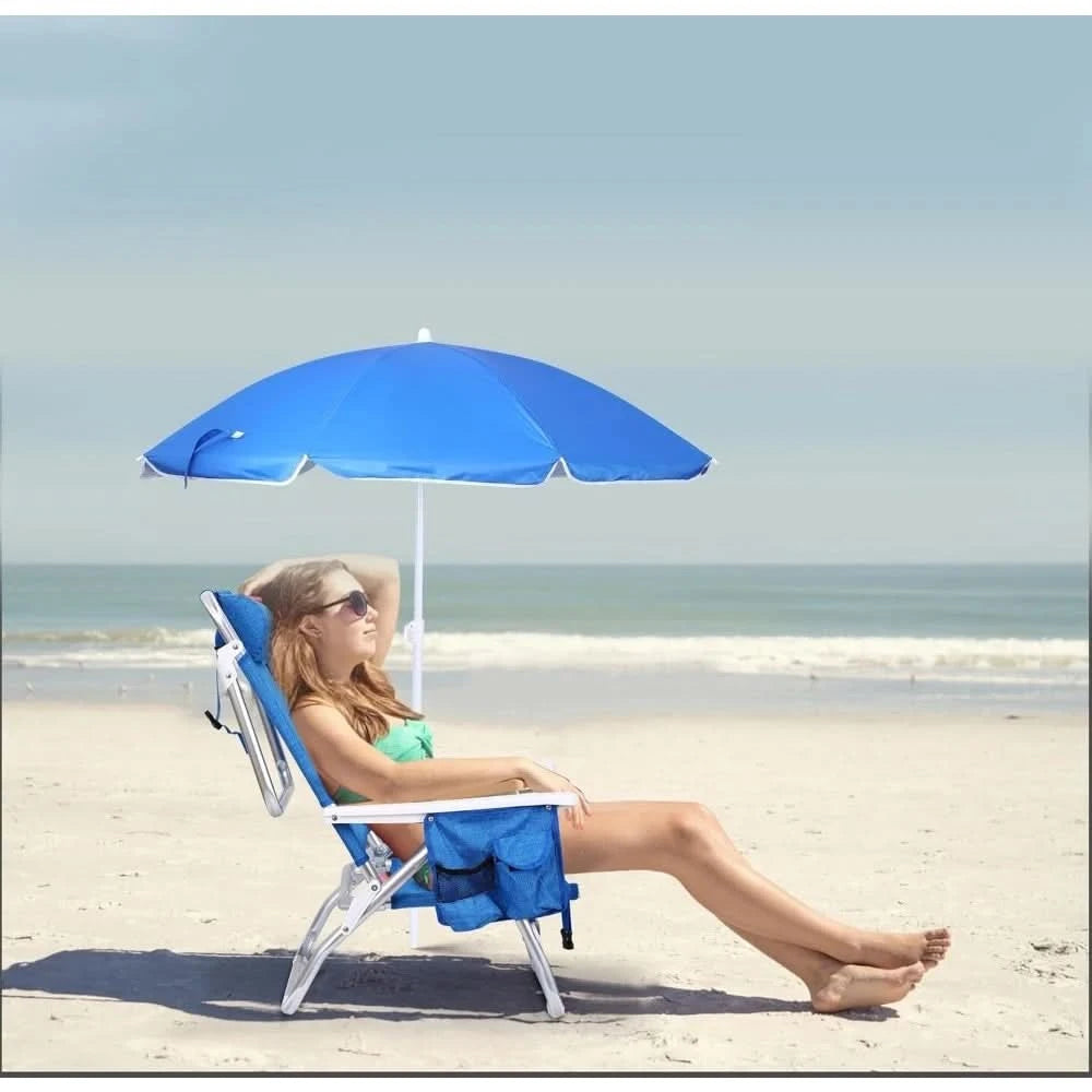 Blue Backpack Beach Chair with Cooler and Umbrella, Cup Holder for Outdoor, Camping, BBQ, Travel, Picnic